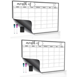 Magnetic Dry Erase Refrigerator Calendar, Large Calendar Whiteboard Monthly Planner - 2 Fine Tip Markers and Large Eraser- Planner White Board, Kitchen Fridge White Board (2)