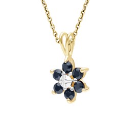 Ivy Gems 9ct Yellow Gold Sapphire and Diamond Flower Pendant & Fine Gauge 18'' / 46cm Chain
