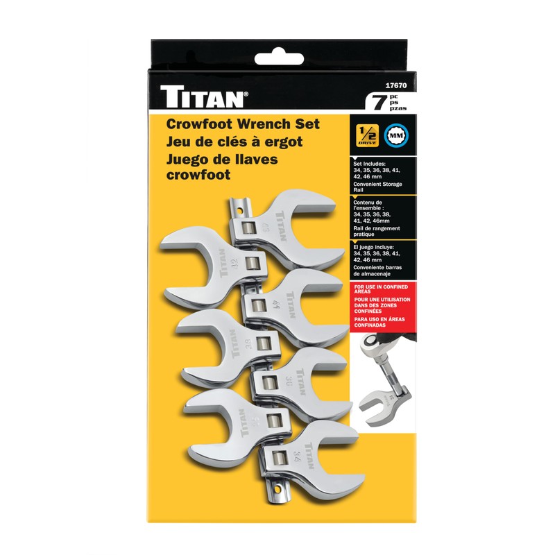 Titan 17670 7-Piece 1/2-Inch Drive Metric Jumbo Crowfoot Wrench Set