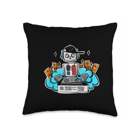 Beat Maker And Music Producers Apparel For All Beat Maker Music Producer Cute Robot Throw Pillow, 16x16, Multicolor