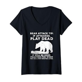 Womens Bear Attack Tip Funny Camping Sarcastic Hiking Men Women V-Neck T-Shirt