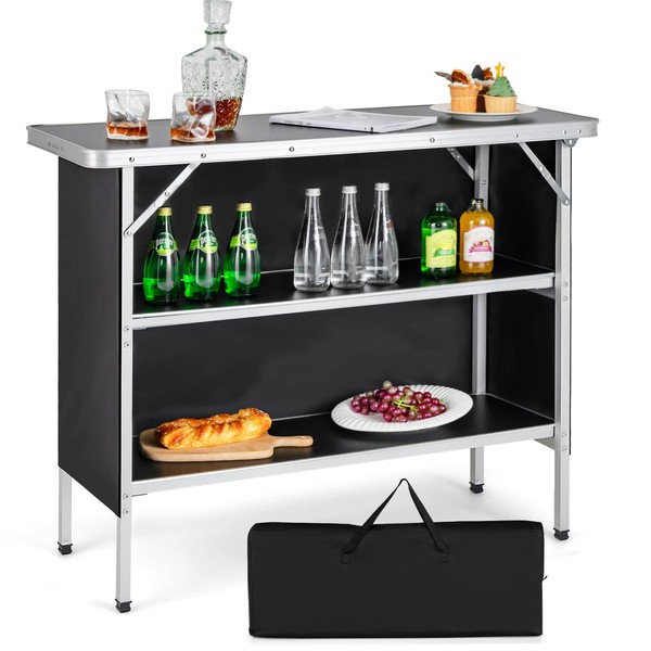 Giantex 81" Extra Long Portable Bar Table with 2-Tier Storage