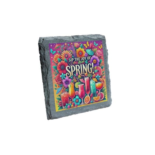 Decorative Slate Coaster – Sip the Joy of Spring! Vibrant