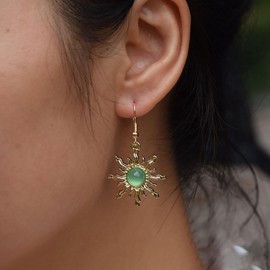Inateannal Sunburst Dangle Earrings Green Moonstone Sun Drop Earrings Sunburst Opal Earring Gold Sunshine Sun Stud Drop Jewelry for Women