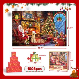 ELX Advent Calendar Puzzle 2024 for Adults and Kids, 24 Days Christmas Countdown Santa Claus Jigsaw Puzzle 1008 Pieces in 24 Boxes for Santa Gifts (27.5 * 19.7inch)