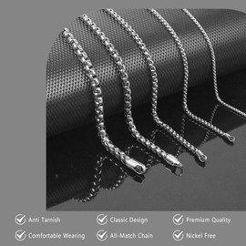 Evegfts Rolo Chain Necklace, 4MM Square Rolo Chain Necklace for Women Men Silver Rolo Cable Chain Necklace Stainless Steel Rolo Chain Necklace Square Rolo Chains-30 Inches