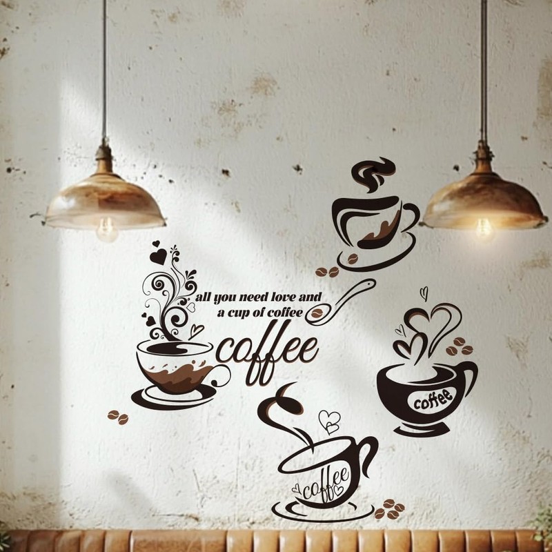 GOMAKERER 2 Sheets Kitchen Wall Decals, 2 Sizes Coffee Cup
