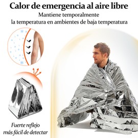 10 Juego de Manta Termica Supervivencia, Mantas térmicas de Emergencia,Manta de Mylar, 210*160 cm, Cálida, Resistente a desgarros, para actividades al aire libre, camping, montañismo, maratón