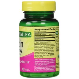 Spring Valley Biotin Dietary Supplement, 10,000 Mg With 100 Mg Keratin, 60 Tablets