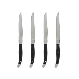 French Home Laguiole 4-Piece Steak Knife Set – Sophisticated Stainless Steel Dinner Knives with Black Handles & Iconic Bee Emblem – Serrated Knives for Smooth Cutting (9.25")