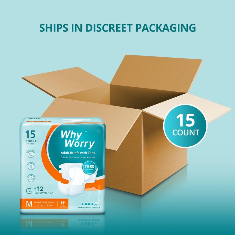 WhyWorry Adult Diapers with Tabs, Disposable Incontinence Briefs for Women