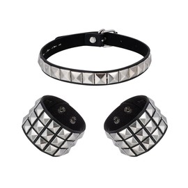 Manfnee PU Leather Studded Choker Bracelet Punk Rock Spike Rivet Collar Necalce Wristband Cuff