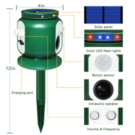 2025 Upgraded Solar Animal Repeller - 360° Animal Repellent Ultrasonic Outdoor - Deer Cat Repellent Devices Squirrel Dog Repeller with Motion Sensor & Flash for Fox Bird Mole Skunk Coyote Raccoon