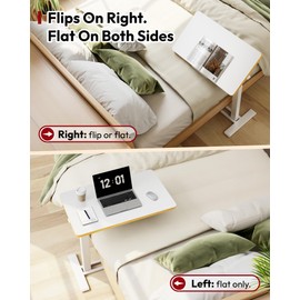 SANODESK Medical Adjustable Overbed Bedside Table with Casters 90° Tilt Top Pneumatic Mobile Rolling Laptop Computer Standing Desk Cart with Tray, Hospital and Home Use(27.6" W x 15.7" D, White)