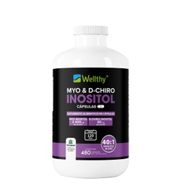 Wellthy Myo & D-Chiro Inositol 4800 Cápsulas. Mezcla Óptima 40:1, 2400mg Myo Inositol y 60mg D-Chiro Inositol, Ingredientes 100% Naturales, 4 Meses de Consumo, Gluten Free, Sugar Free, Vegan.