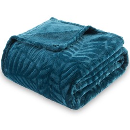 SOCHOW Super Soft Flannel Fleece Throw Blanket, Lightweight Cozy Warm Leaves Textured Plush Blanket for Bed Couch Sofa, 50 x 60 Inches, Blue Coral