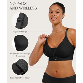 FeelinGirl Medical Surgical Bra Post Surgery Compression Mastectomy Bra with Front Closure Full Coverage Bra Black XL