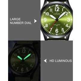 CIVO Watches Men Sport Stylish: Quartz Big Numbers Easy Read Wristwatch - Analogue Green Military Nylon Straps