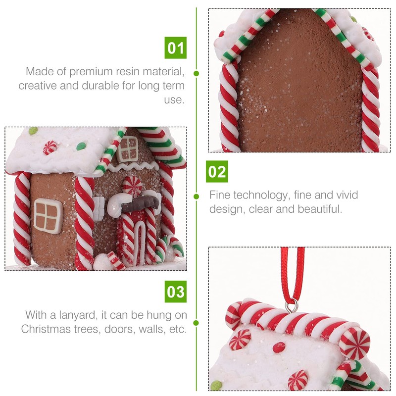 Toddmomy Christmas Gingerbread House Ornaments Resin Christmas Hanging Ornaments for