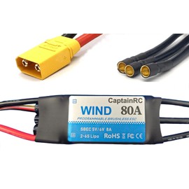 captainrc 80A ESC with 5V 6V/8A BEC 2-6S Electric Speed Controller with XT60 & 3.5mm Bullet Plugs for Fixed Wing Airplane/RC Drone Airplane/Brushless Motors