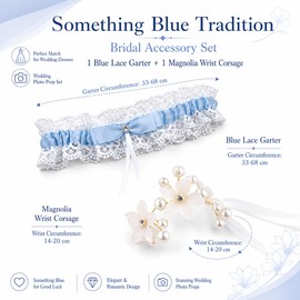 ARYIMYDP Set Sposa Blu, giarrettiera in pizzo e corsage da polso, accessori matrimonio per sposa, damigella, addio nubilato, foto e festa, accessorio sposa, qualcosa blu, foto matrimonio, regalo