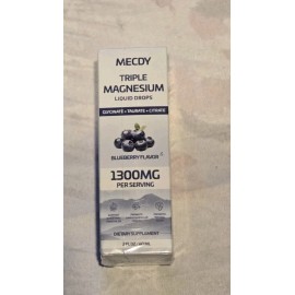 Mecdy Triple Magnesium Liquid Drops 1300mg per Serving Blueberry Flavor Diet Sup