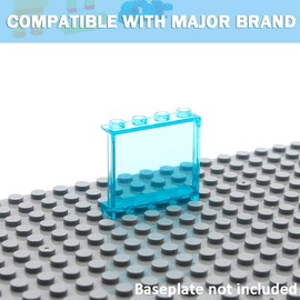 MALEKO Transparent Clear Window House Building Bricks, Classic Flat Plates Pieces and Parts Block Compatible with Major Brands (Blue 30pcs 1x4x3)