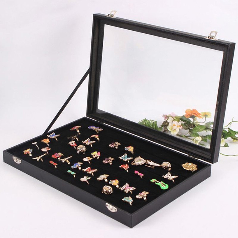 Ring Display Case Organizer with Transparent Lid 100 Slot Jewelry