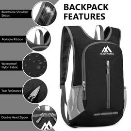 flintronic Foldable Backpack, 16L Small Hiking Backpack, Ultralight Hiking Backpack, Waterproof Travel Backpack, Packable Backpack, Women Men Daypack, for Camping Climbing/Outdoor Hiking, B-black