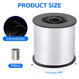 0.8 mm Nylon Thread Transparent Tear-Resistant - 200 m Transparent Monofilament Fishing Line Strong Nylon Cord for Hanging Invisible Thread Decoration for DIY Crafting, Fishing, Crafts, Jewellery,