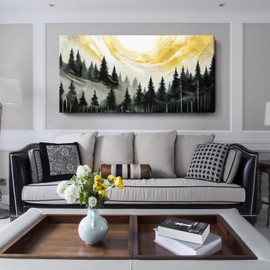 ARTZON Pine Tree Wall Art – Tree of Life Black Nature Mountain Autumn Sunset Landscape Pictures Foggy Woodland Retro Prints Artwork for Living Room, Bedroom, Office, 58x29 Inch