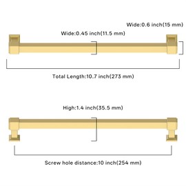 Asidrama 10 Pack 10 Inch(254mm) Brushed Gold Kitchen Cabinet Handles, Cabinet Pulls Kitchen Cabinet Hardware for Cupboard Drawer Pulls