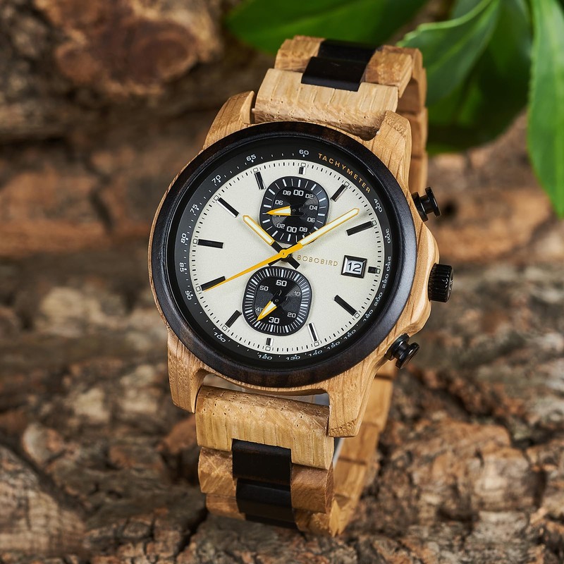 2win Wooden Watch for Men Luxury Chronograph Military Quartz Wrist