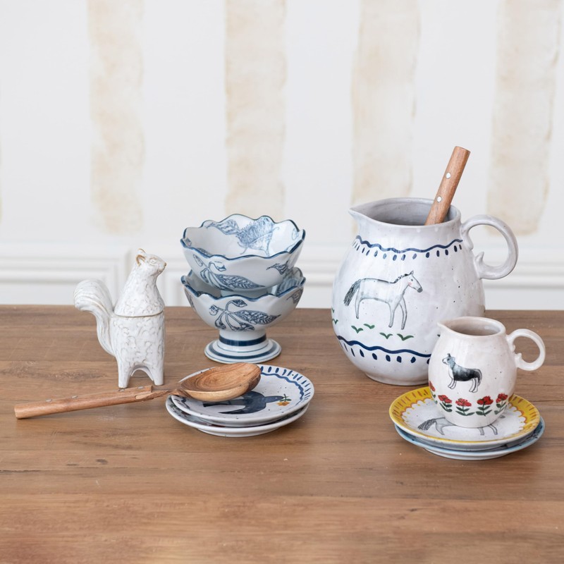 Creative Co-Op Botanical Bliss Stoneware Bowl, Blue and White