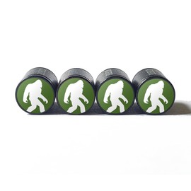 Bigfoot Sasquatch Walking (Olive Background) Tire Valve Stem Caps - Set of Four - Fits on All Vehicles