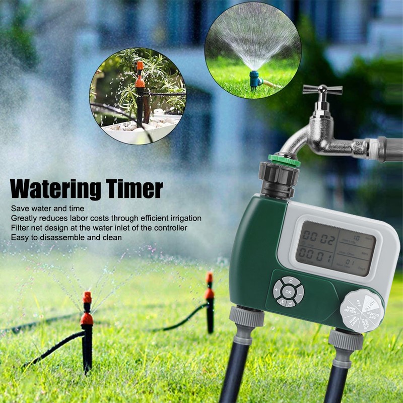 DualOutlet Timer Irrigation System Controller Intelligent Large Display Watering Controller