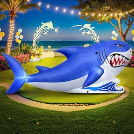 7 FT Shark Inflatable Decoration, Summer Inflatable Blow Up Animal Decorations Built LED Lights for Outdoor Yard Farm Lawn Holiday Garden Birthday Party