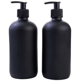 Focus Nutrition Black Boston Round Glass Bottles, 16oz | Glass Spray Bottle & Soap Dispenser | Reusable for Cleaning & More | Set of 2