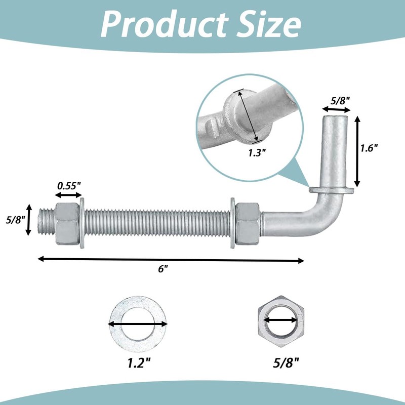 J-Bolt Post Hinge 8",J-Bolt Gate Hinge with 5/8" Male Hinge
