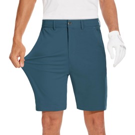 JWM - Pantalones cortos de golf elásticos para hombre, de 7 a 9 pulgadas, ligeros, híbridos, estilo casual, con 5 bolsillos, secado rápido, UPF50, Azul, 30W x 9L