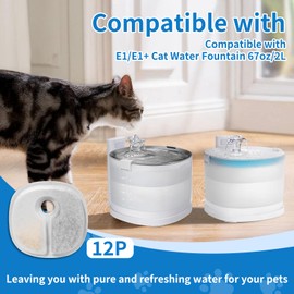 12 Packs Replacement Filters Compatible with E1/E1+ Cat Water Fountain - Triple Filtration Filters for E1/E1+ (67oz/2L) Pet Water Fountain