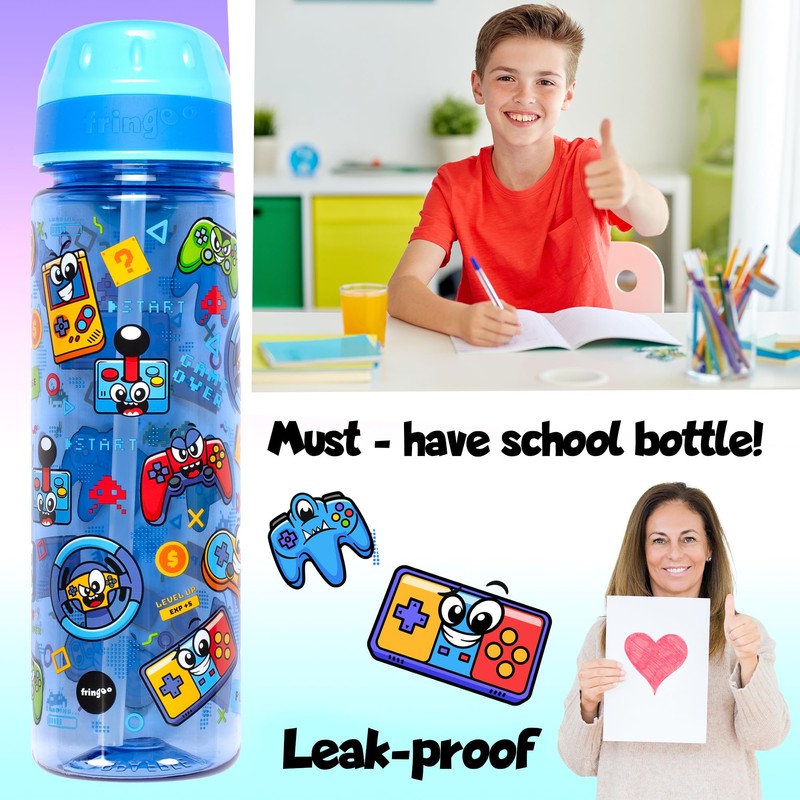 Fringoo 650ml Kids School Water Bottle Straw Water Bottle with