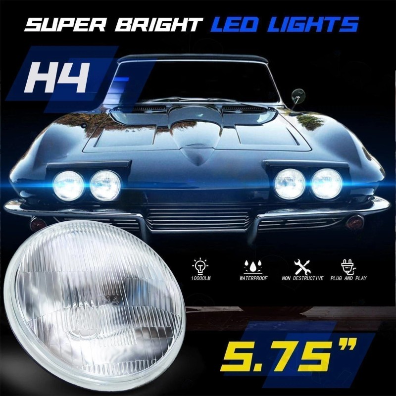 Bricologht 4x 5.75" 5-3/4" GLASS LED Headlights High-Low Beam For
