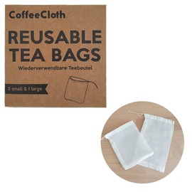 Earthtopia CoffeeCloth Set of 6 Reusable Fabric Tea Bags, 100% Organic Cotton, Tea Filter, Permanent Filter, Reusable Filter (5 x Small, 1 x Large)