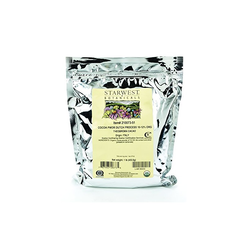 Starwest Botanicals Organic Dutch Process 10-12% Cocoa Powder, 1 Pound