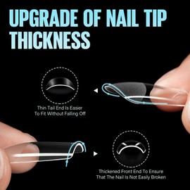 TOMICCA False Nail Tips, Square Nail Tips, 240 Pieces, Square Medium Nail Tips, Semi-Matte Gel Nails for Nail Extension, Nail Art, DIY Nail Studio at Home, 12 Sizes, Artificial Gel Nail Tips