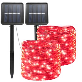 Red Solar Christmas String Lights Outdoor Waterproof 100 LED（2 Pack） 8 Modes Copper String Lights Fairy Lights for Valentine's Day, Garden, Patio, Fence, Balcony, Outdoors(red 2pcs)