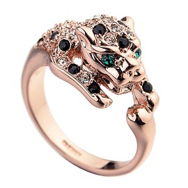 Rose Gold Plated Animal Leopard Ring with Clear and Black Cubic Zirconia Jaguar Sport Dots Fashion Jewelry for Women (6)