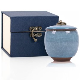 Small Urns for Human Ashes,Ceramic Memorial Mini Ashes Urns,Hold 5.5 Cubic Inches of Ashe,for Human Or Pet,Beautiful Mini Sharing Funeral Urn with Exquisite Box (Light Blue)