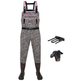 HISEA Neoprene Chest Waders Leopard Print Duck Hunting Waders for Women with Boots Cleated Waterproof Insulated Fishing Waders